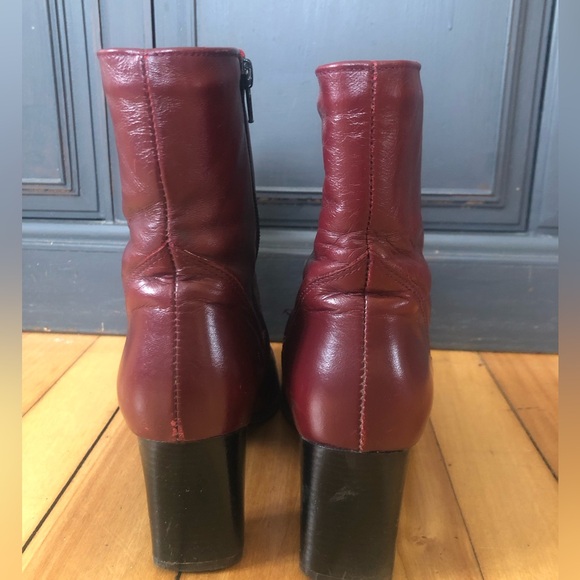 Women's Burgundy Leather Ankle Boots - Picture 6 of 8